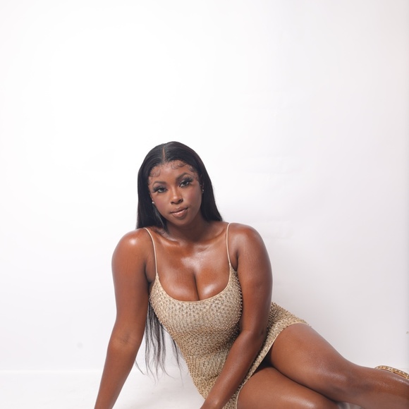 DROP A GLINT Embellished Mini Dress in Gold - Picture 4 of 4